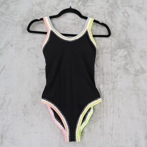 PQ Swim x Solange Ferrarini Crochet Trim Swimsuit Womens Medium Black Resort NWT